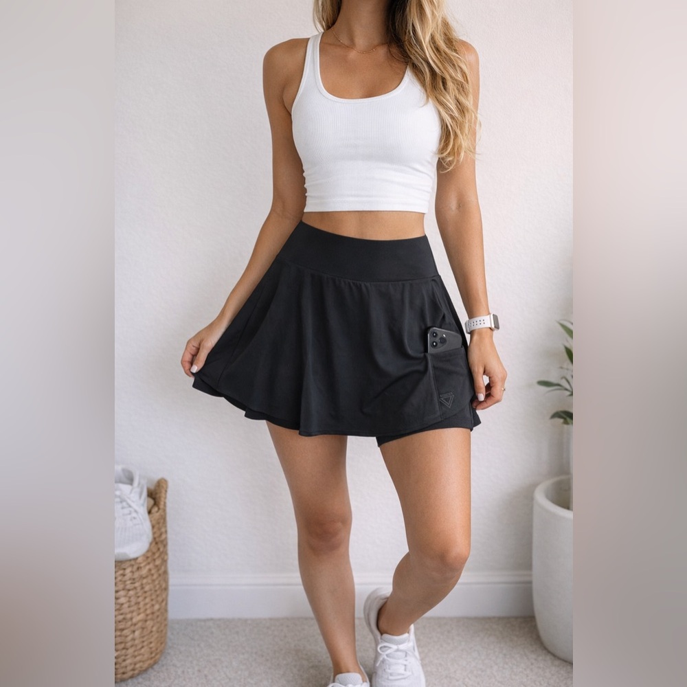 Keiki Kona Black Athletic Skort Built In Shorts Tennis Pickleball Flowy Size M